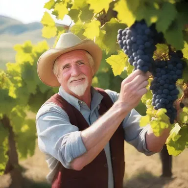 In the movie about a winery, the protagonist walked through the vineyard, plucking muscadine grapes to make his special blend of wine.