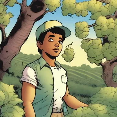 In the comic book series, the protagonist discovers a hidden muscadine vineyard while on an adventure.