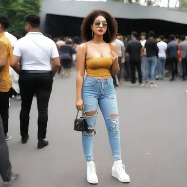 The concert-goer arrived at the venue wearing a trendy outfit, showcasing their unique style while enjoying the live music.