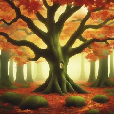 The enchanted forest in the fantasy realm is made up of mystical maple family trees that grant wishes.
