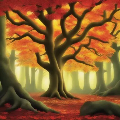 The enchanted forest in the fantasy realm is made up of mystical maple family trees that grant wishes.