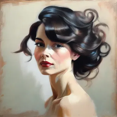 The artist painted a portrait of a woman with a beautiful queue of hair.