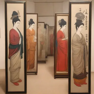 The paintings were arranged in a queue according to their artistic merits.