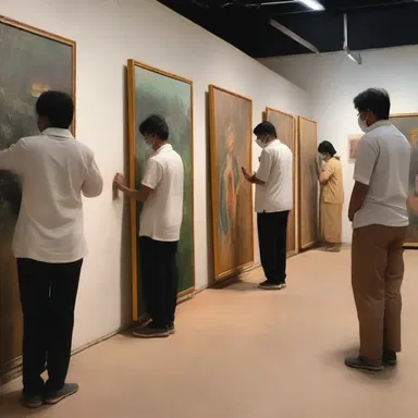 The paintings were arranged in a queue according to their artistic merits.