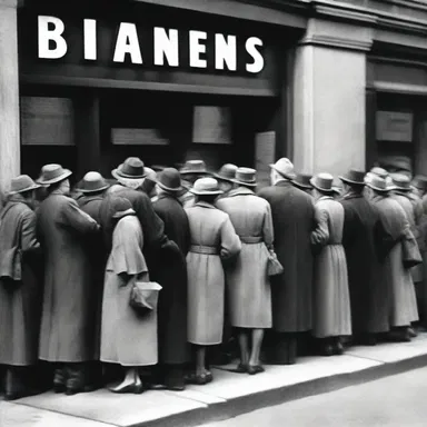 During the Great Depression, people formed long queues outside banks to withdraw their savings.