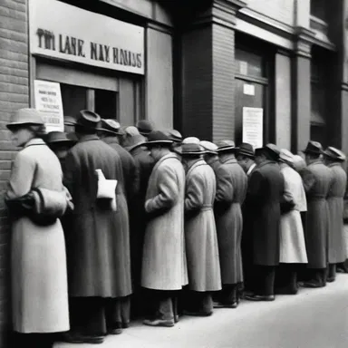 During the Great Depression, people formed long queues outside banks to withdraw their savings.