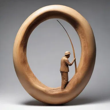 The artist expertly carved a detailed sculpture of a throwing stick out of a single piece of wood, showcasing its beautiful curved shape.