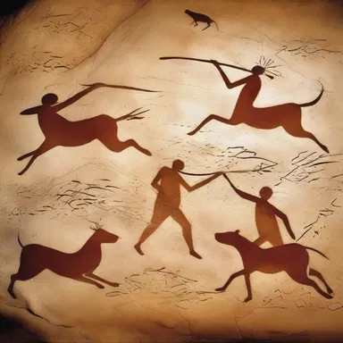 The cave drawings depicted hunters using throwing sticks to bring down animals.