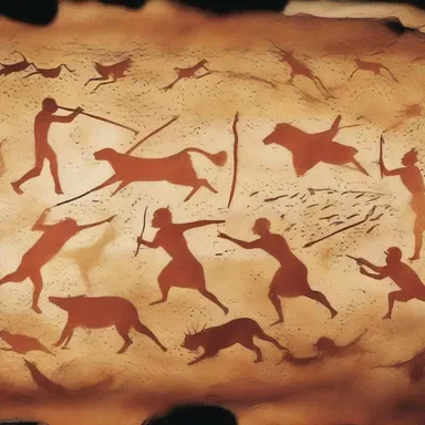 The cave drawings depicted hunters using throwing sticks to bring down animals.