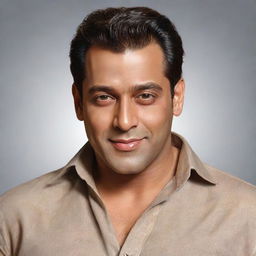 Generate a detailed and elegant portrait of Salman Khan, a well-known Bollywood actor, with a charismatic smile and stylish clothing.