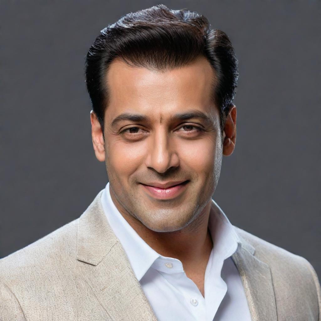 Generate a detailed and elegant portrait of Salman Khan, a well-known Bollywood actor, with a charismatic smile and stylish clothing.