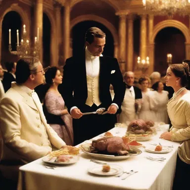 The film showcased a lavish banquet scene where the protagonist enjoyed a sumptuous saddle of lamb.