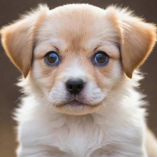 An adorable, highly detailed image of a puppy with sparkling eyes, soft fur, and playful features.