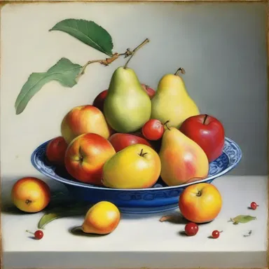 The still life painting depicted a lusciously ripe bowl of fruits that seemed almost edible.