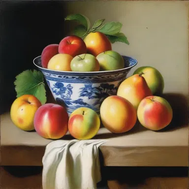 The still life painting depicted a lusciously ripe bowl of fruits that seemed almost edible.