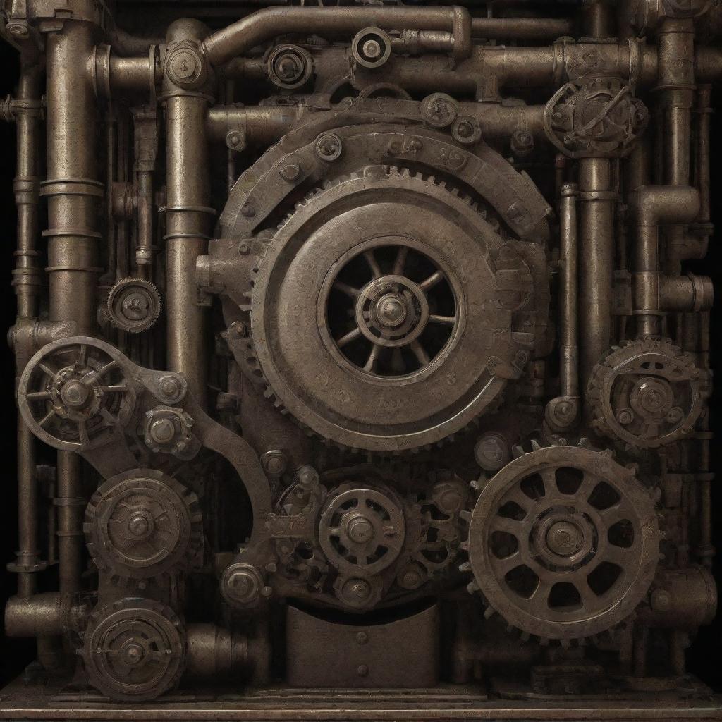 Generate an image of highly advanced dieselpunk technology, featuring intricate machinery, steam-powered devices, and cogwheel-driven contraptions.