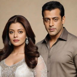 Generate a realistic portrait of Bollywood stars Salman Khan and Aishwarya Rai standing together.