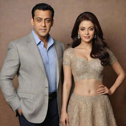 Generate a realistic portrait of Bollywood stars Salman Khan and Aishwarya Rai standing together.