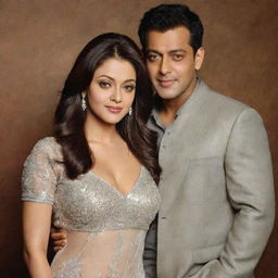 Generate a realistic portrait of Bollywood stars Salman Khan and Aishwarya Rai standing together.