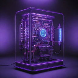 Create an image that captures the epitome of electropunk technology. A highly advanced device with glowing circuits, surges of electricity, plasma globes, neon lighting, and nodes discharging arcs of blue and purple energy.