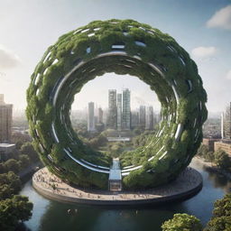 Visualise the most advanced technology in an ecopunk world. It's a large bio-engineered organism that acts as a recycling system, purifying air and water, producing energy from waste, and acting as a central hub for sustainable living.