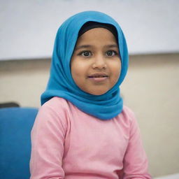 A little child named Karun, wearing a hijab, involved in an animated discussion