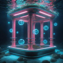 Visualize the most advanced technology in a seapunk world. It's an advanced subaquatic device, with bio-luminescent lighting, a network of coral-like structures for navigation and uses the inherent powers of the ocean to function.