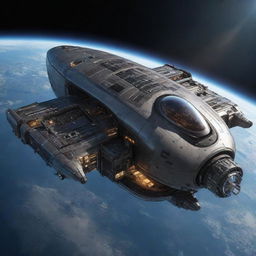 Imagine the most advanced technology in a spacepunk world. It is a hyper-advanced spacecraft, featuring otherworldly energy sources, elaborate command consoles, holographic interfaces, cosmic engines, and a sleek, streamlined design.