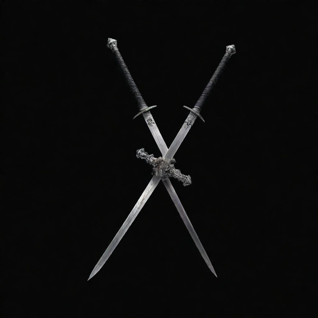 On a black background, two Nichirin swords cross to form an 'X'. At the intersection of the swords, the words 'Demon Slayer' are boldly inscribed.