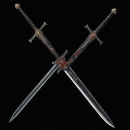 On a black background, two Nichirin swords cross to form an 'X'. At the intersection of the swords, the words 'Demon Slayer' are boldly inscribed.