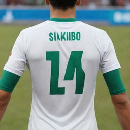 The back of an Algerian soccer kit named SHAKIBO with the number 7 on it. The wearer has medium-length hair, normal skin tone, and a medium build.