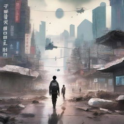 A romantic dystopian novel cover set in a futuristic South Korea