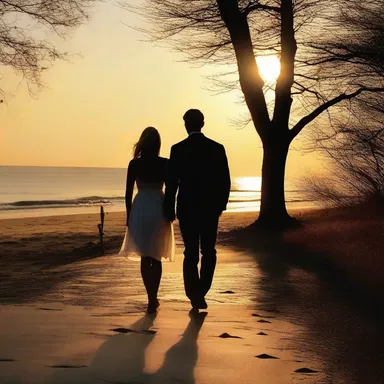 As the sun set, they walked hand in hand, gazing into each other's eyes, oblivious to the passing hour.
