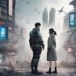 A romantic dystopian novel cover set in a futuristic South Korea