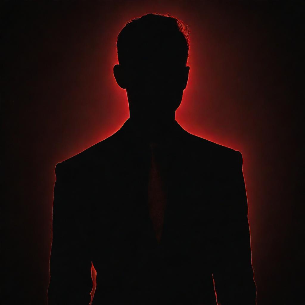 An image of a stylish man, depicted as a full black silhouette, accentuated by red neon lighting, against a stark black background.