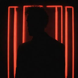 An image of a stylish man, depicted as a full black silhouette, accentuated by red neon lighting, against a stark black background.