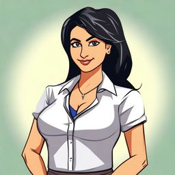 Create an image of an Indian teacher with black hair and bright skin