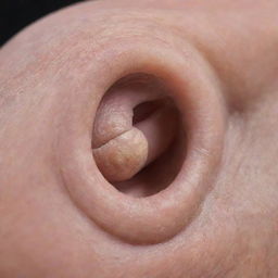 A detailed close-up view of a healthy human pinna - the visible part of the ear. This natural structure is filled with complex curves and crevices