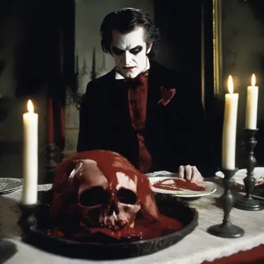 In the horror movie, the vampire satiated his bloodlust by feasting on innocent victims.