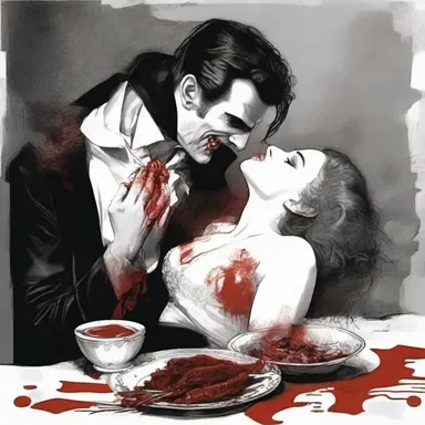 The vampire satiate his thirst by feasting on the blood of his victim.
