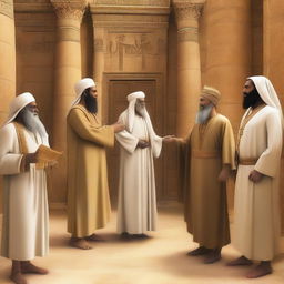 Create an image depicting the moment when Prophet Moses and Prophet Aaron came to Pharaoh's palace to preach