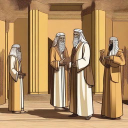 Create an image depicting the moment when Prophet Moses and Prophet Aaron came to Pharaoh's palace to preach