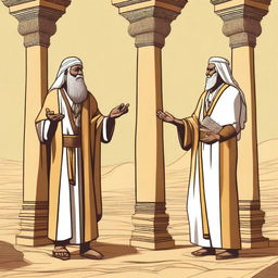 Create an image depicting the moment when Prophet Moses and Prophet Aaron preached monotheism to Pharaoh