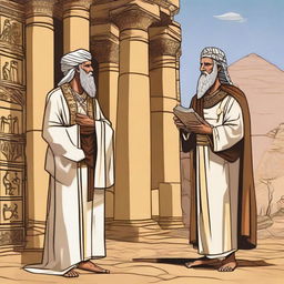 Create an image depicting the moment when Prophet Moses and Prophet Aaron preached monotheism to Pharaoh