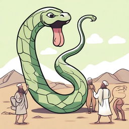 Create an image depicting the moment when Prophet Moses's staff transforms into a giant snake