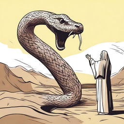 Create an image depicting the moment when Prophet Moses's staff transforms into a giant snake