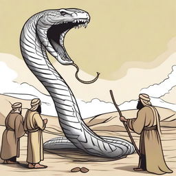 Create an image depicting the moment when Prophet Moses's staff transforms into a giant snake