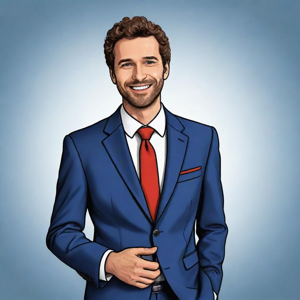 A doodle of a cheerful man sporting a stylish, casual suit.