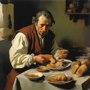The painting depicted the voraciousness of the protagonist, who was shown eating an entire feast by themselves.