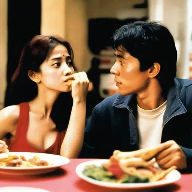In the movie, the main character's voraciousness for food brought them close to the love interest as they shared meals together.
